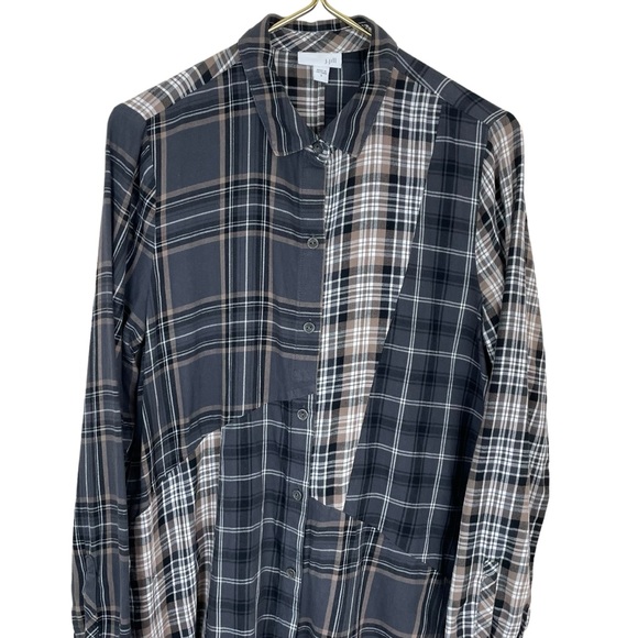 ⭐️2/$20 J Jill Plaid Multi Plaid Patchwork Button Down Tunic Flannel Blouse - Picture 6 of 16